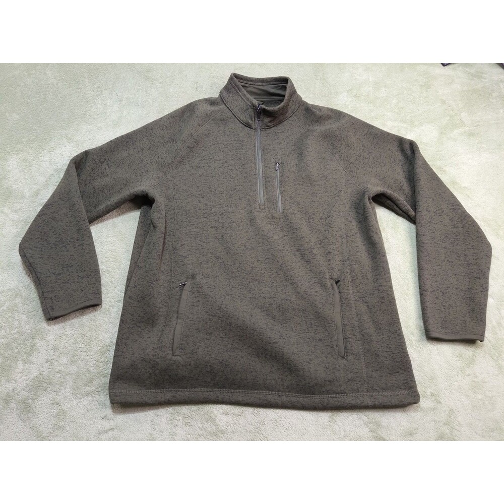 George Men L 42-44 1/4 Zip Fleece Pullover Sweater Green Golf Jacket W/Pockets